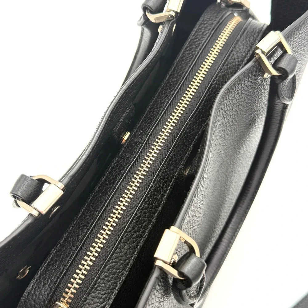 Kate Spade Black Pebbled Leather Satchel Crossbody Bag Gold Hardware